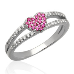 Pierścionek srebrny SERCE z cyrkoniami rodowany SREBRO 925