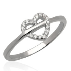 Pierścionek srebrny SERCE z cyrkoniami rodowany SREBRO 925