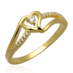 Pierścionek srebrny SERCE z cyrkoniami pozłacany SREBRO 925