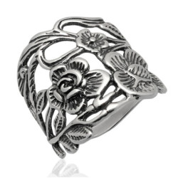 Pierścionek srebrny RÓŻA oksydowany SREBRO 925