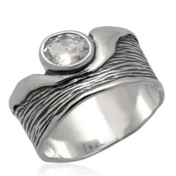 Pierścionek srebrny z cyrkoniami oksydowany SREBRO 925