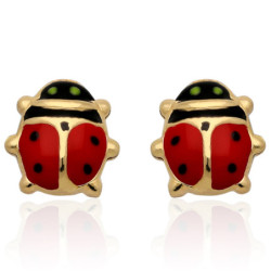 ZŁOTE kolczyki sztyft z emalią biedronka ZŁOTO 585