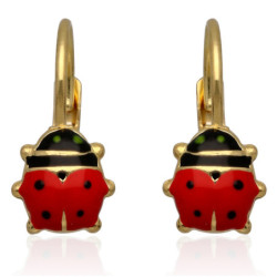 ZŁOTE kolczyki angielskie zapięcie z emalią biedronka ZŁOTO 585