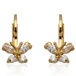 ZŁOTE kolczyki angielskie zapięcie z cyrkoniami motyl ZŁOTO 585