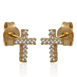 ZŁOTE kolczyki sztyft z cyrkoniami krzyż krzyżyk ZŁOTO 585