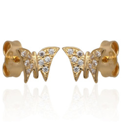 ZŁOTE kolczyki sztyft z cyrkoniami motyl ZŁOTO 585