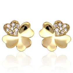 ZŁOTE kolczyki sztyft z cyrkoniami koniczynka ZŁOTO 585