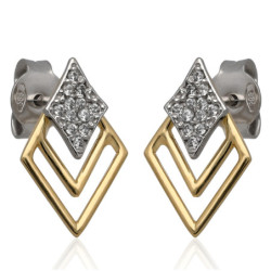 ZŁOTE kolczyki sztyft z cyrkoniami romb ZŁOTO 585