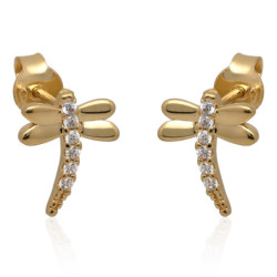 ZŁOTE kolczyki sztyft z cyrkoniami ważka ZŁOTO 585