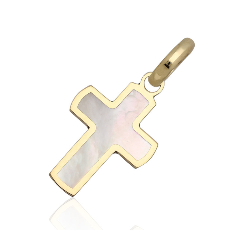 Złoty Krzyżyk KRZYŻ KRZYŻYK z masą perłową ZŁOTO 585