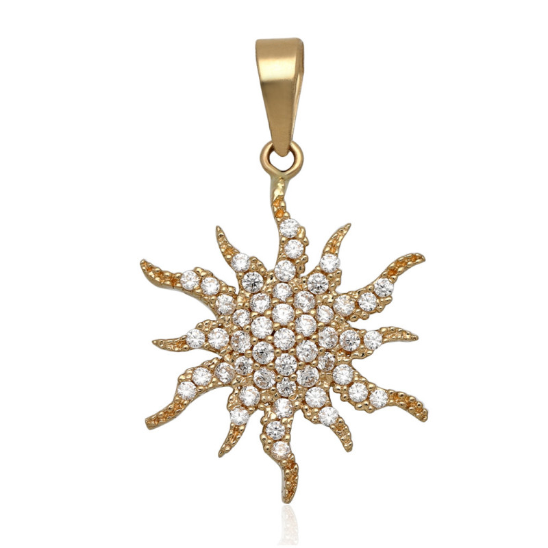 Złota zawieszka Wisior słońce słoneczko z cyrkoniami ZŁOTO 585