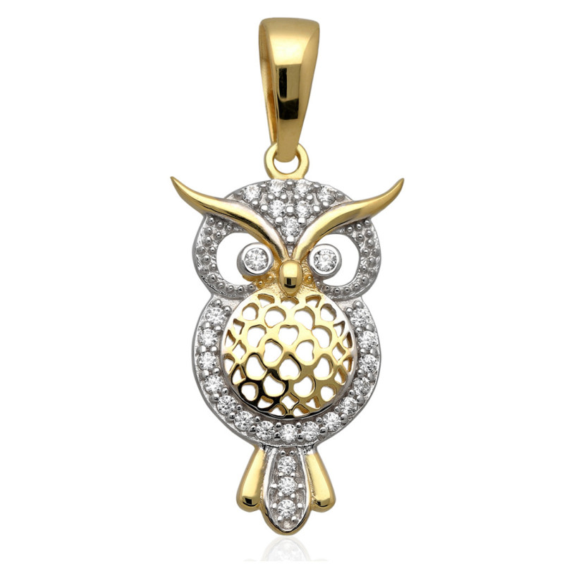Złota zawieszka Wisior sowa z cyrkoniami ZŁOTO 585