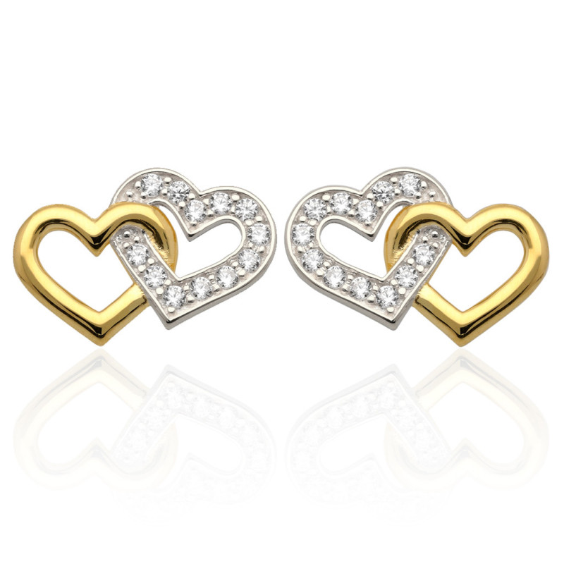 ZŁOTE kolczyki sztyft z cyrkoniami serce serduszka ZŁOTO 585