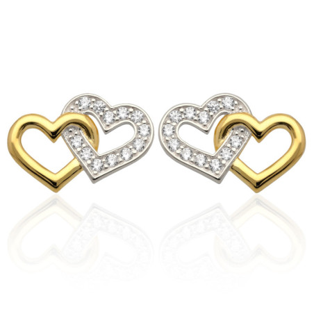 ZŁOTE kolczyki sztyft z cyrkoniami serce serduszka ZŁOTO 585