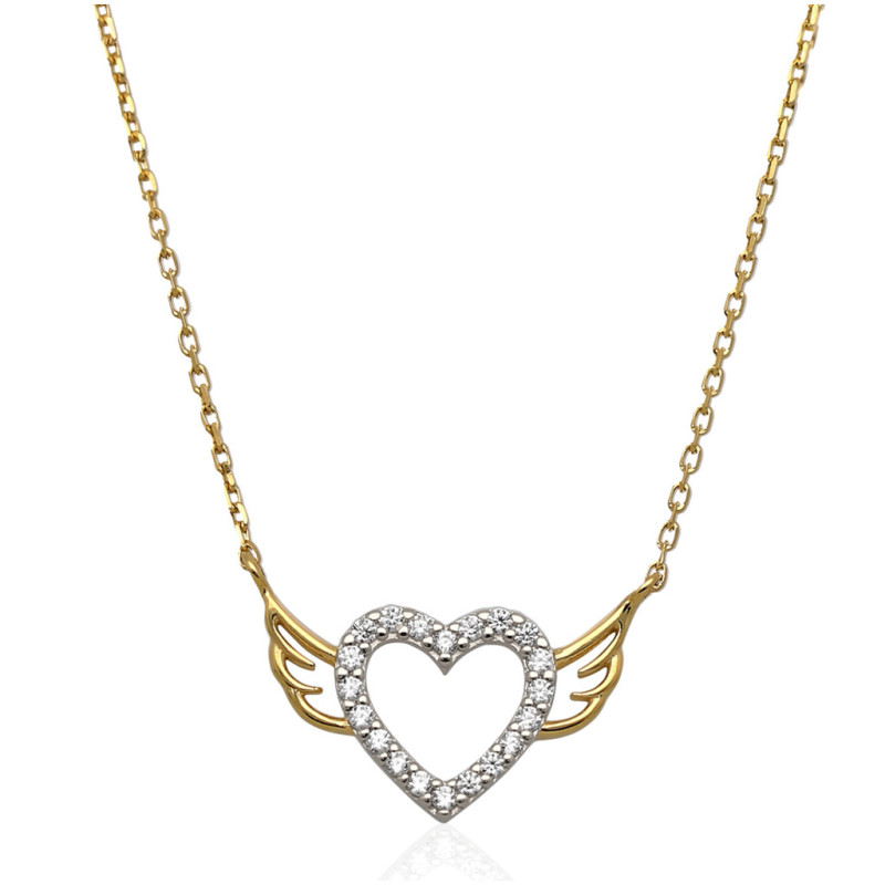 Naszyjnik ZŁOTY damski SERCE z cyrkoniami 42-45cm ZŁOTO 585