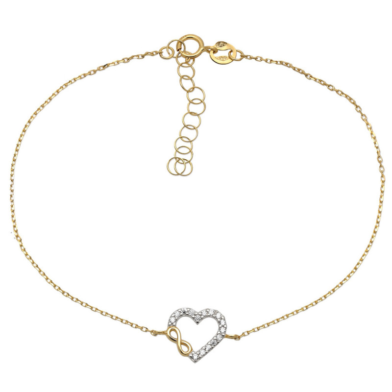 Bransoletka złota damska celebrytka serce nieskończoność 17-20cm 585