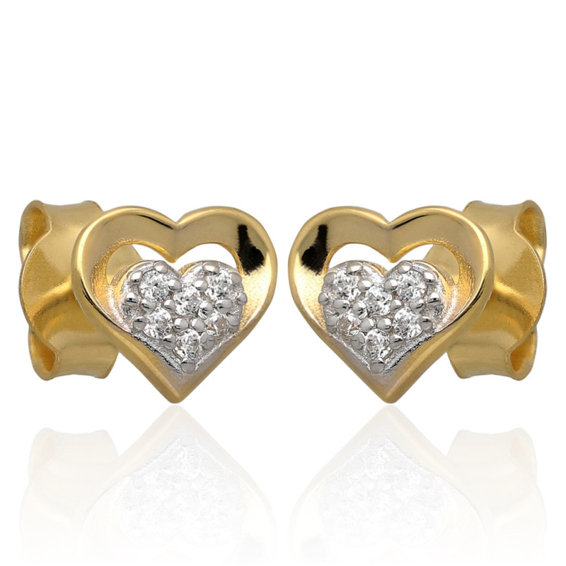 ZŁOTE kolczyki sztyft z cyrkoniami serce serduszka ZŁOTO 585