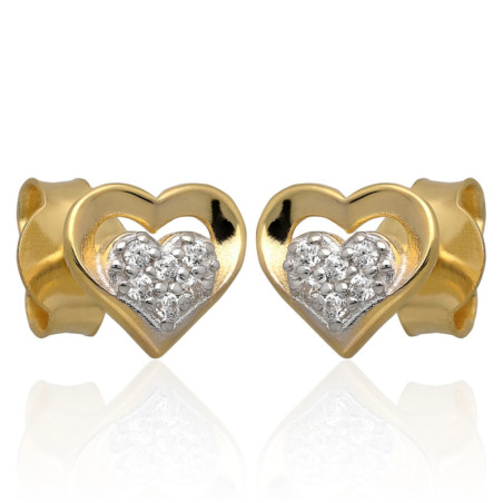 ZŁOTE kolczyki sztyft z cyrkoniami serce serduszka ZŁOTO 585