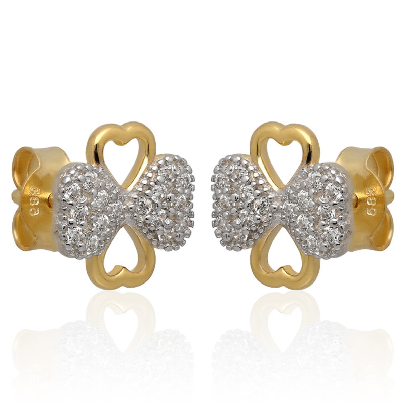 ZŁOTE kolczyki sztyft z cyrkoniami koniczynka ZŁOTO 585