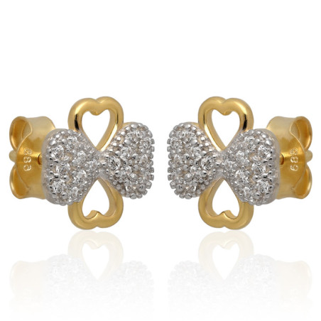 ZŁOTE kolczyki sztyft z cyrkoniami koniczynka ZŁOTO 585