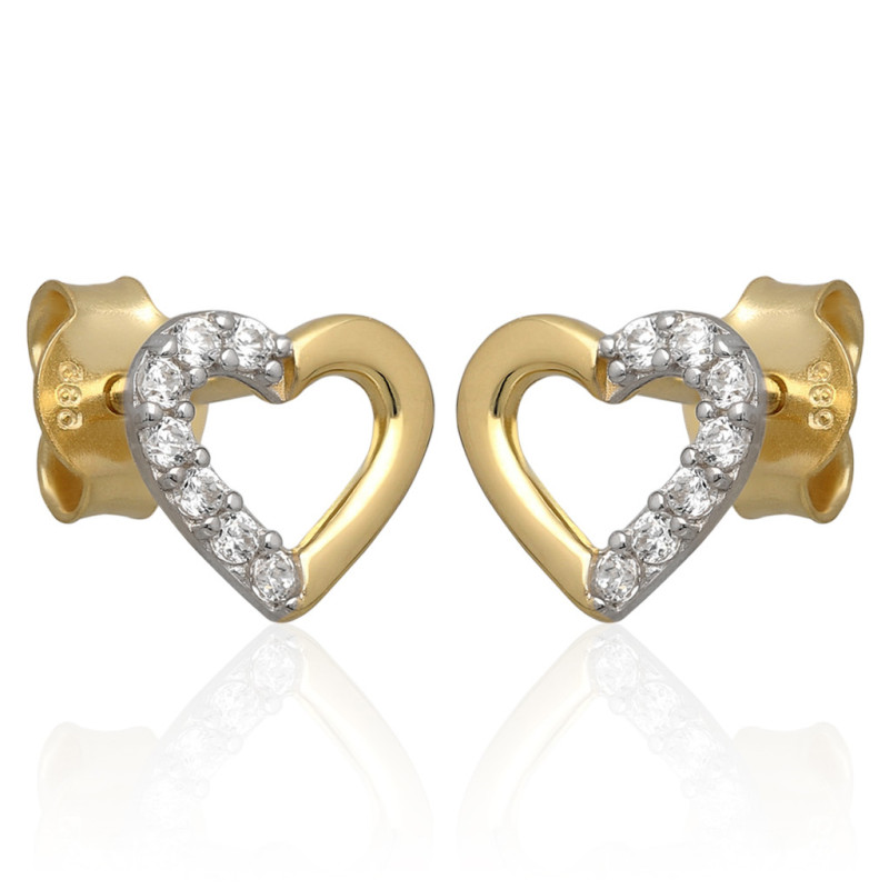 ZŁOTE kolczyki sztyft z cyrkoniami serce serduszka ZŁOTO 585
