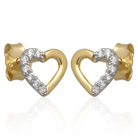 ZŁOTE kolczyki sztyft z cyrkoniami serce serduszka ZŁOTO 585