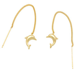 ZŁOTE kolczyki przeciągane wiszące długie delfin ZŁOTO 585