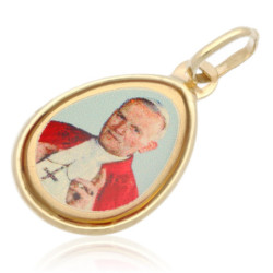 Złoty Medalik Matka Boska JAN PAWEŁ II z emalią ZŁOTO 585