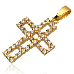 Złoty Krzyżyk BEZ WIZERUNKU zawieszka do łańcuszka z cyrkoniami 585