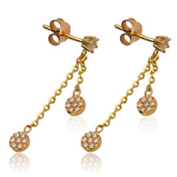 ZŁOTE kolczyki sztyft wiszące z cyrkoniami ZŁOTO 585