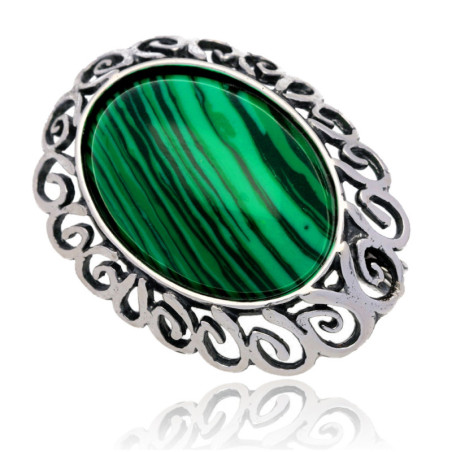 Broszka Srebrna z malachitem SREBRO 925