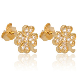 ZŁOTE kolczyki sztyft z cyrkoniami koniczynka ZŁOTO 585