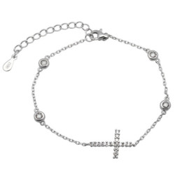 Bransoletka srebrna damska z cyrkoniami krzyżykiem  17-21cm 925