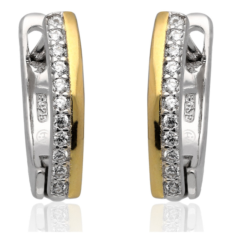 Kolczyki SREBRNE ANGIELSKIE zapięcie z cyrkoniami pozłacane SREBRO 925