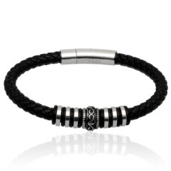 Bransoletka skórzana MĘSKA 22 cm stal