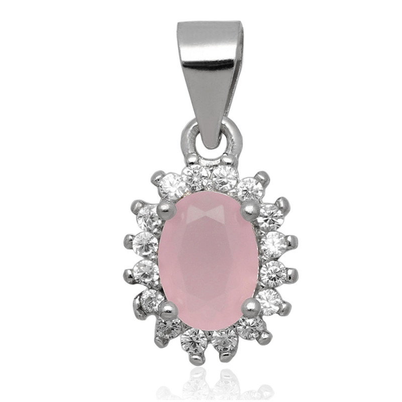 Srebrna ZAWIESZKA wisior OWAL kamień cyrkonia rodowany SREBRO 925