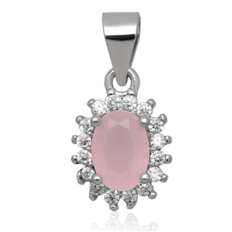 Srebrna ZAWIESZKA wisior OWAL kamień cyrkonia rodowany SREBRO 925