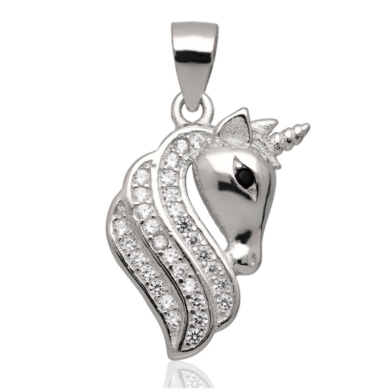 Srebrna ZAWIESZKA wisior JEDNOROŻEC z cyrkoniami rodowany SREBRO 925