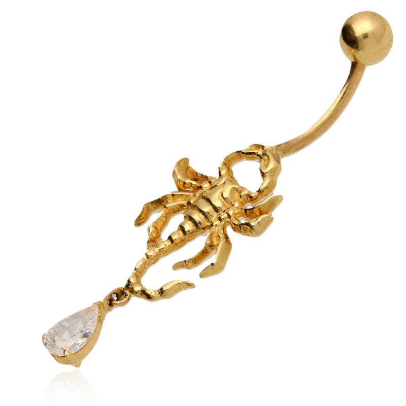 Złoty kolczyk do pępka skorpion z cyrkonią Złoto pr.585