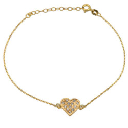 Bransoletka srebrna damska z cyrkoniami serce pozłacana 18-21cm SREBRO 925