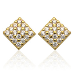 ZŁOTE kolczyki sztyft z cyrkoniami romb ZŁOTO 585