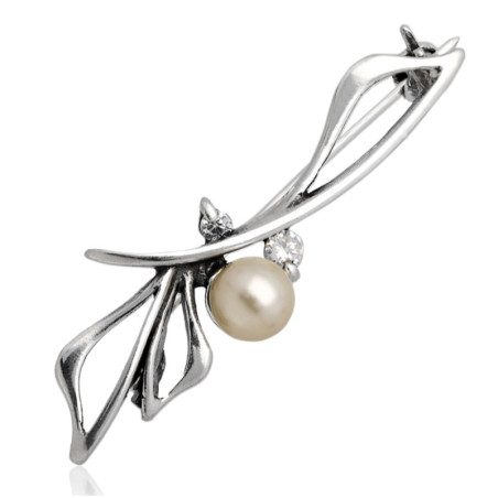 Broszka Srebrna z perełką oksydowany SREBRO 925