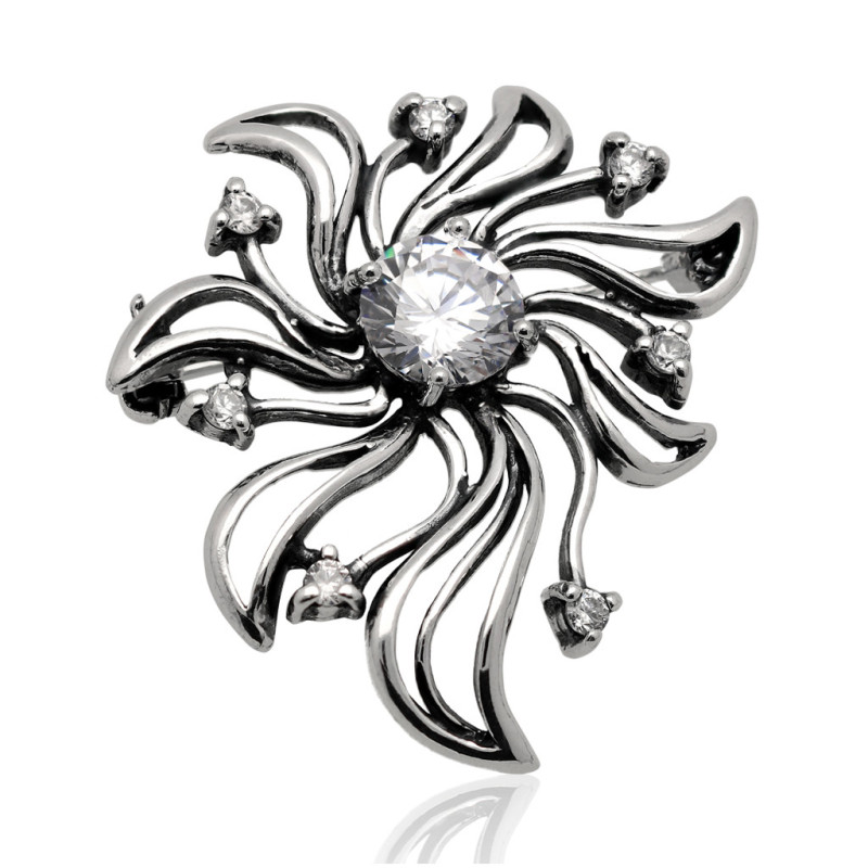 Broszka Srebrna z cyrkoniami oksydowany SREBRO 925