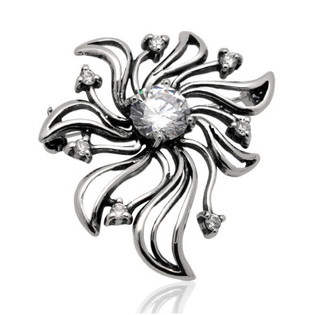 Broszka Srebrna z cyrkoniami oksydowany SREBRO 925