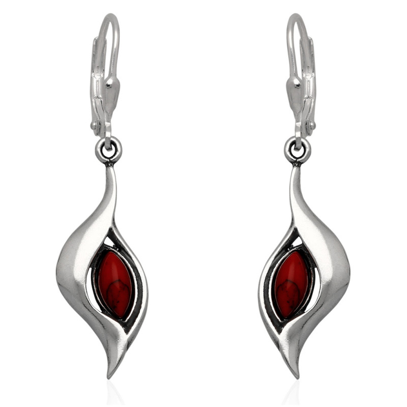 Kolczyki SREBRNE ANGIELSKIE zapięcie wiszące z koralem SREBRO 925