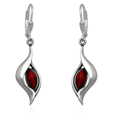 Kolczyki SREBRNE ANGIELSKIE zapięcie wiszące z koralem SREBRO 925