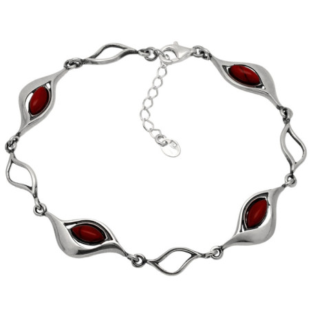 Bransoletka srebrna damska z koralem oksydowana 19-21 cm SREBRO 925