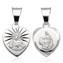 Medalik Srebrny Matka Boska SZKAPLERZNA dwustronny SZKAPLERZ SERCE 925