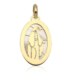 Złoty Medalik Matka Boska z masą perłową ZŁOTO 585