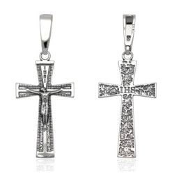 Krzyżyk Srebrny z JEZUSEM zawieszka KRZYŻ z wizerunkiem oksydowany 925